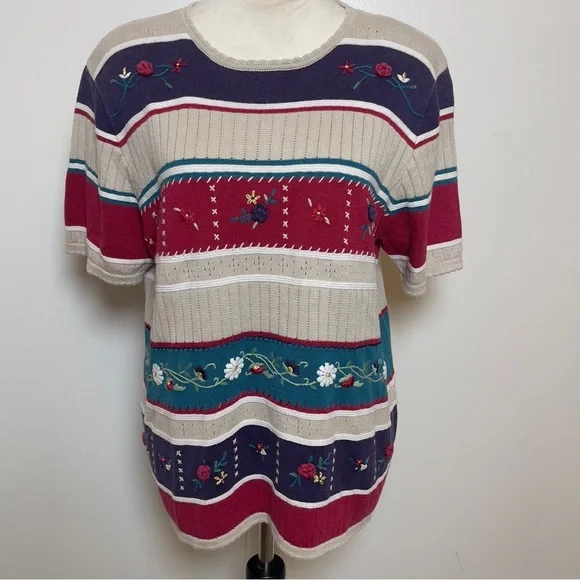 Vintage 90’s Alfred Dunner Floral Embroidered Knit Top Women’s Medium - Picture 1 of 9